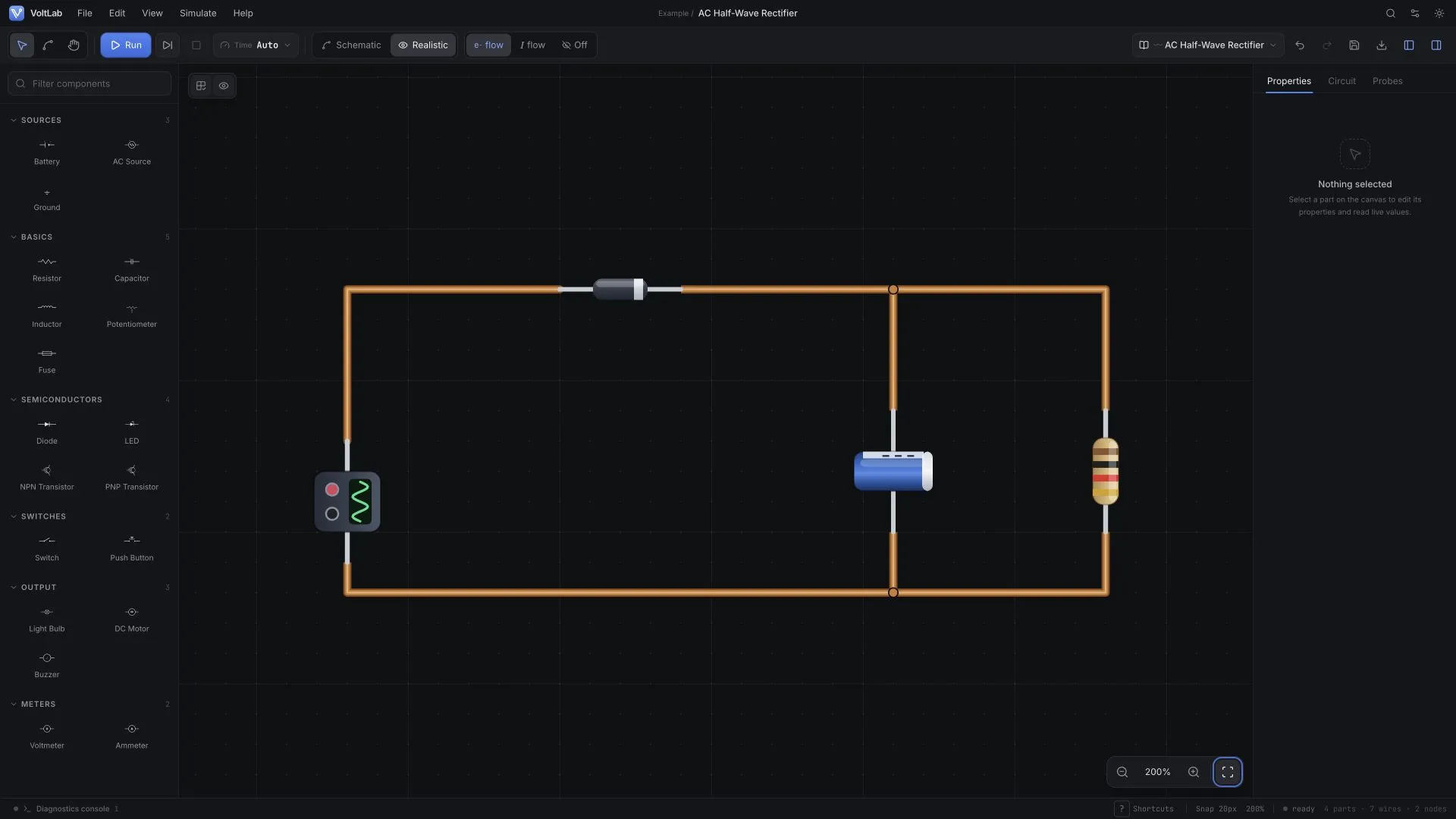 AC Half-Wave Rectifier in dark realistic view