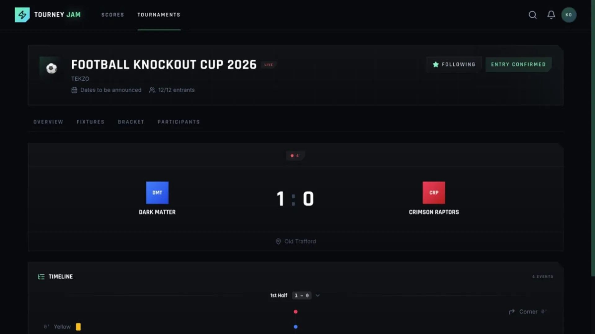 Public live fixture for Dark Matter vs Crimson Raptors